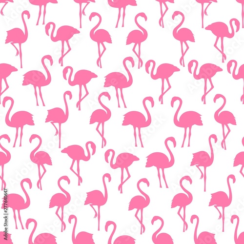 Pink flamingo silhouettes seamless pattern on white background