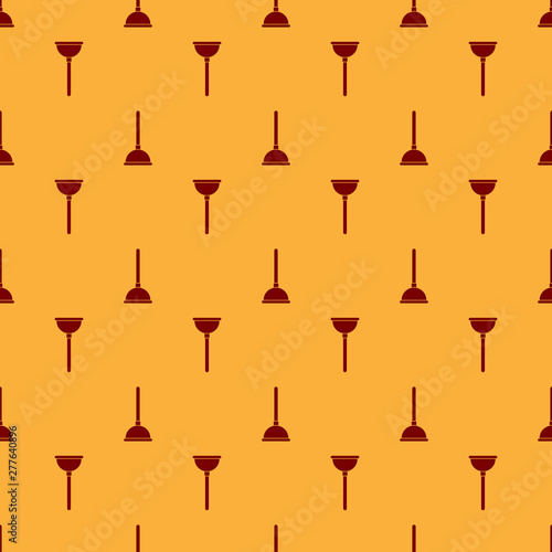 Red Rubber plunger with wooden handle for pipe cleaning icon isolated seamless pattern on brown background. Toilet plunger. Flat design. Vector Illustration