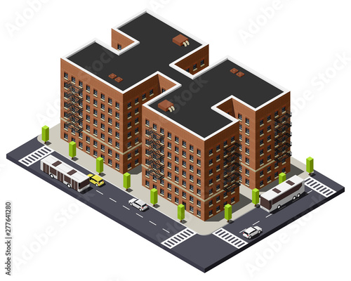 Apartment Brick building with fire escape in Bronx isometric vector illustration. Borough of New York City.