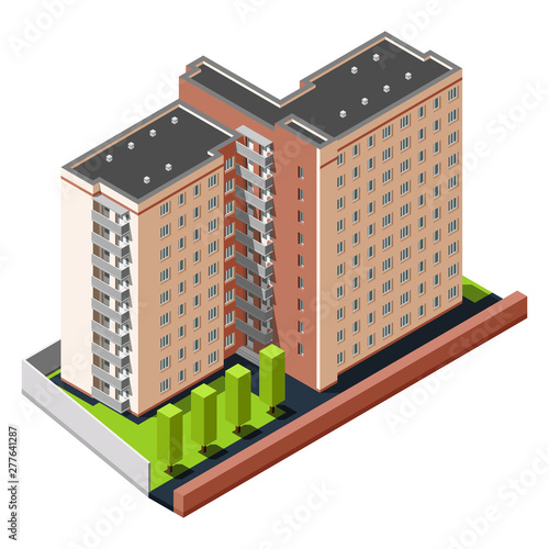 Old USSR dormitory or student hostel isometric vector illustration.