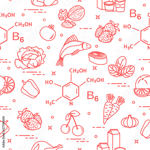 Seamless pattern with foods rich in vitamin B6.
