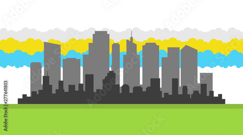 Set of cityscape background. Skyline silhouettes. Modern architecture. Horizontal banner with megapolis panorama. Flat vector illustration.