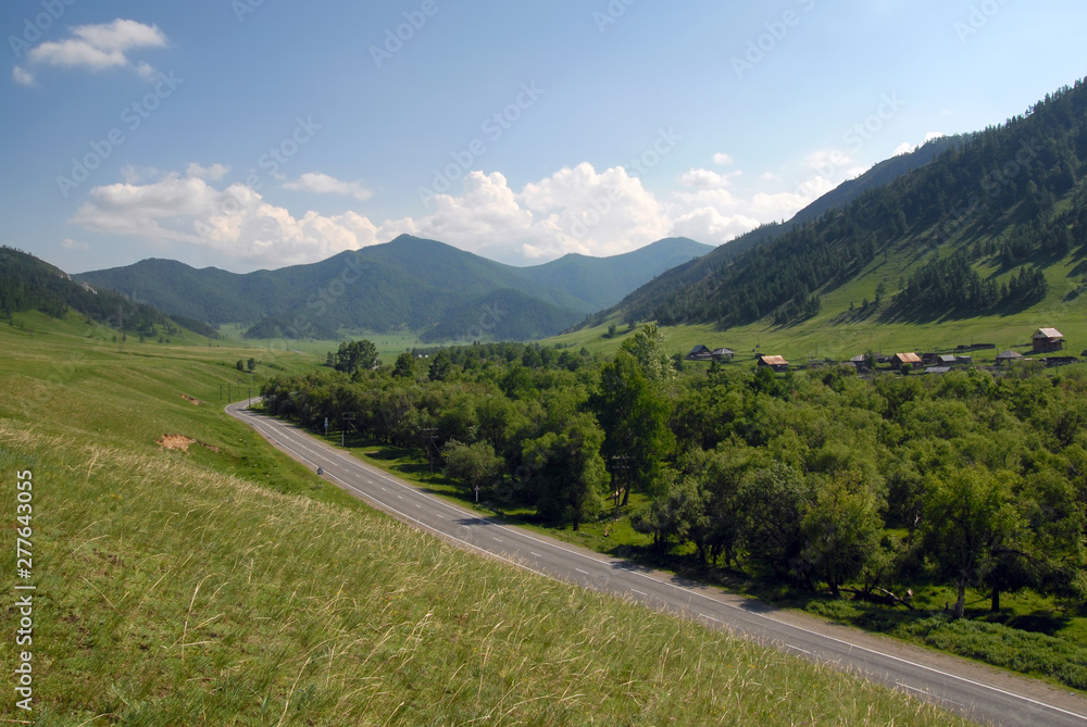 Rural landscape. Chuya Trakt is the main road in Altai Republic. Siberia, Russia.