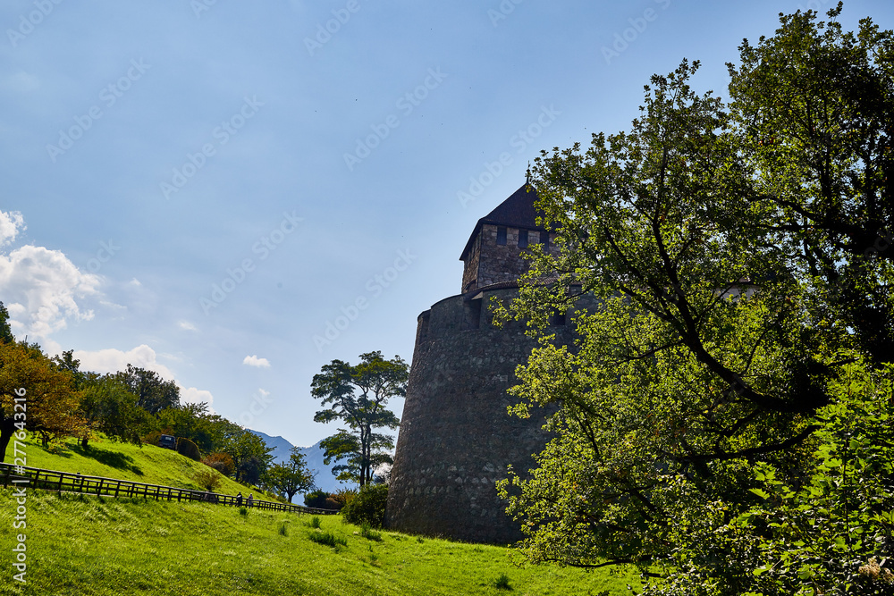 Big stone castle in Vaduz in Liechtenstein on a summer day and blue sky