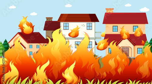 Homes on fire background