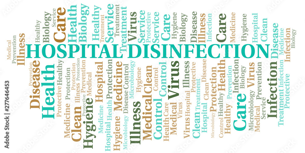 Obraz premium Hospital Disinfection word cloud vector made with text only.