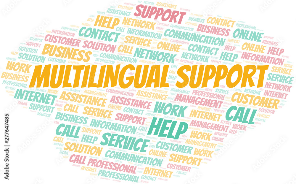 Fototapeta premium Multilingual Support word cloud vector made with text only.