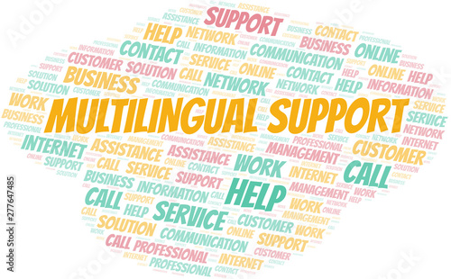 Multilingual Support word cloud vector made with text only.