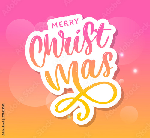 Merry Christmas Calligraphic Inscription Decorated with Golden Stars and Beads