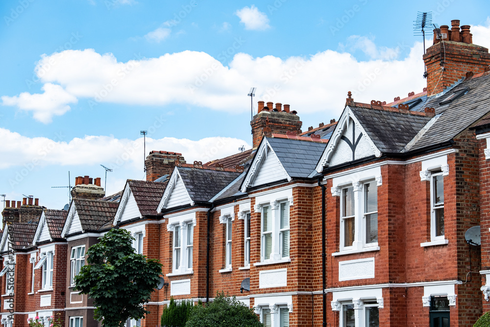 Row of typical British terraced houses