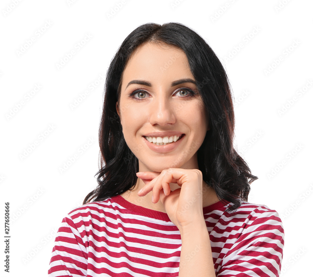 Portrait of beautiful woman on white background Portrait of beautiful woman on white background