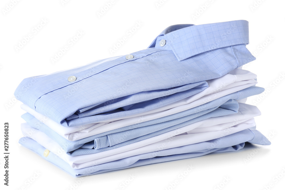 Stack of clean clothes on white background Stack of clean clothes on white background