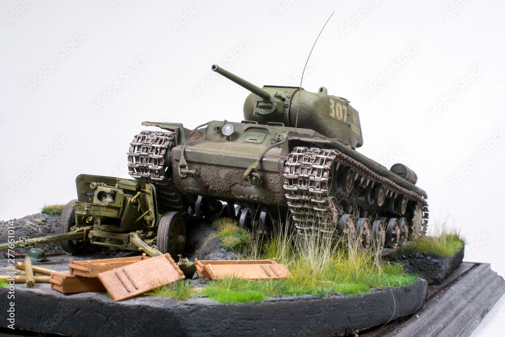 Soviet medium tank KV-1C, destroys enemy guns on the battlefield. Kursk battle. in the summer of 1943, the Kursk-Orel operation of the USSR