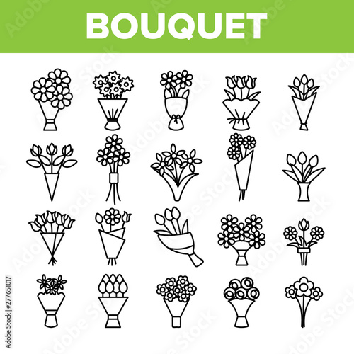 Fotografia Bouquets, Bunches Of Flowers Vector Icons Set