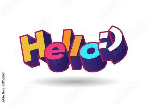 Hello 3d text plate vector. Background for banner, sale, ad, card. Colorfull illustration