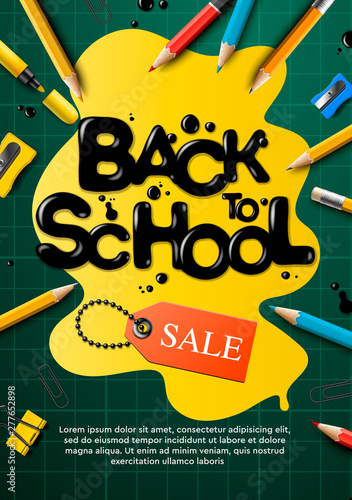 Back to school sale poster and banner with colorful pencils and elements for retail marketing promotion and education related. Vector illustration.