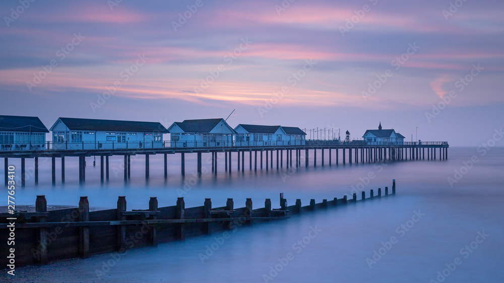 Pastel colours of early morning sunrise in Southwold, Suffolk, England