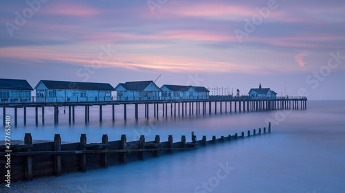 Pastel colours of early morning sunrise in Southwold  Suffolk  England