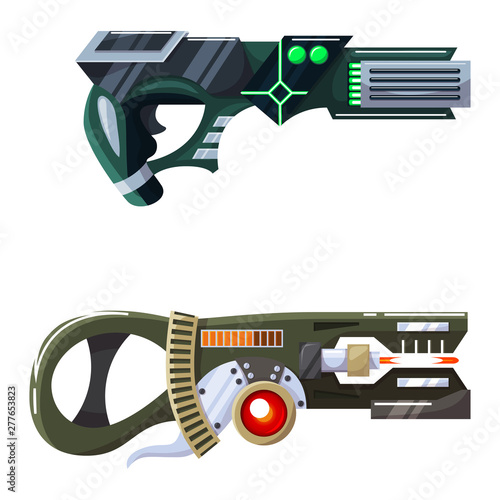 Weapon vector space gun blaster laser gun with futuristic handgun and fantastic raygun of aliens in space illustration set of child cartoon pistols isolated on white background