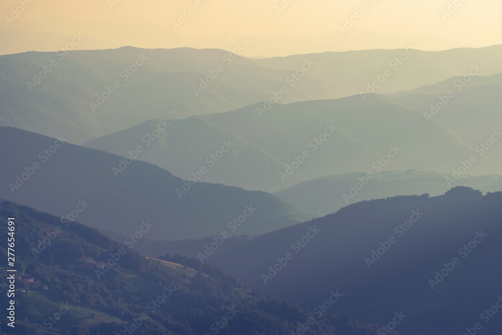 Mountain range in sunset.