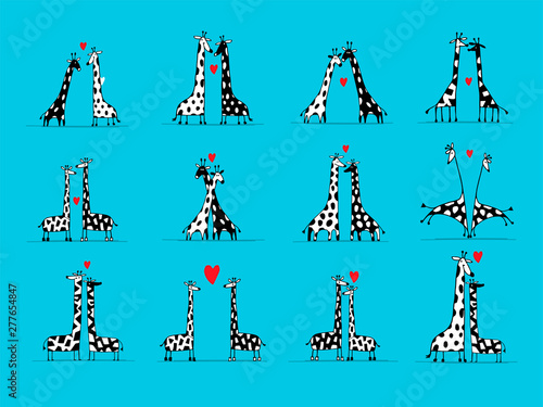Giraffes couple in love, sketch for your design