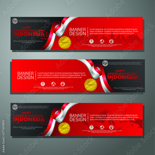 Set banner design template 17 August Indenpendence Day Indonesia modern background  photo