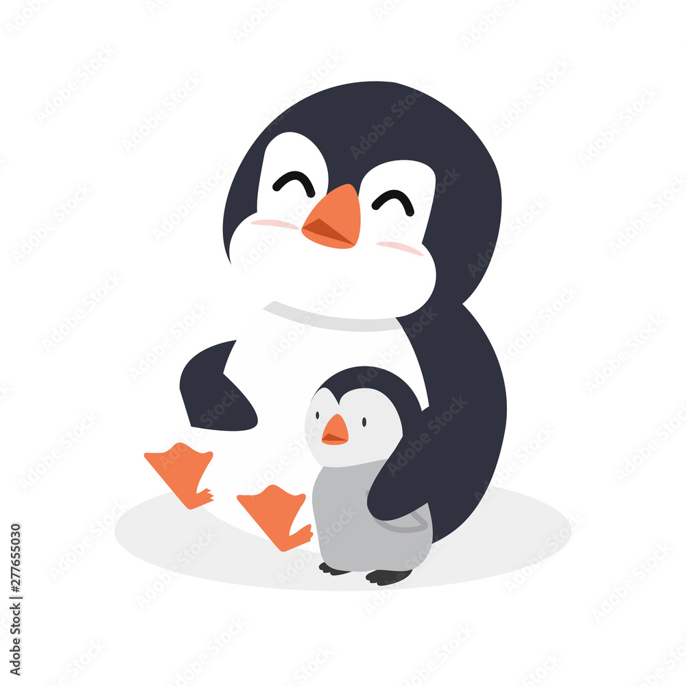 Naklejka premium Cartoon penguin hug with baby penguin