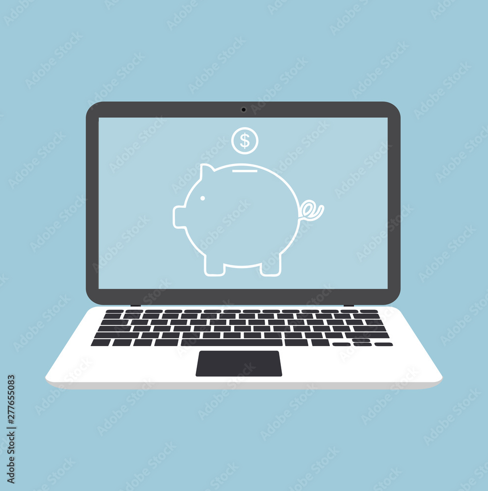 laptop notebook wiht piggy bank icon concept design laptop notebook wiht piggy bank icon concept design
