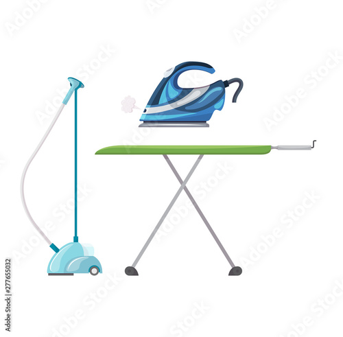 Iron vector ironing electric household appliance steamer of laundry housework illustration irony housekeeping set of hot irony steam equipment isolated on white background