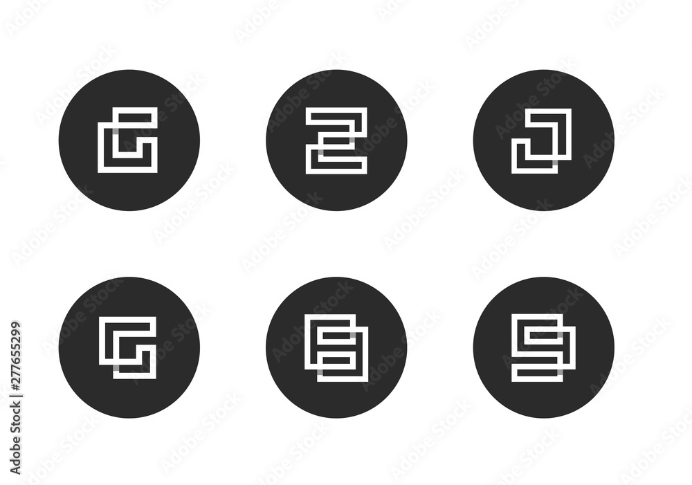 Initial Letter G, Z, J, 8, 9 Logo Icon, Set of Circle Alphabet Icons, Modern Digital Technology Concept