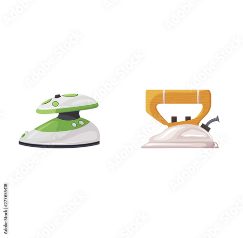 Iron vector ironing electric household appliance steamer of laundry housework illustration irony housekeeping set of hot irony steam equipment isolated on white background