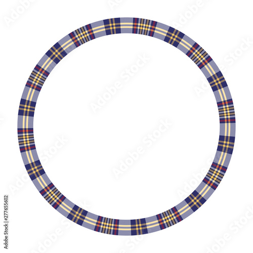 Round frame vector vintage pattern design template. Circle border designs plaid fabric texture. Scottish tartan background for collage art, gif card, handmade crafts.