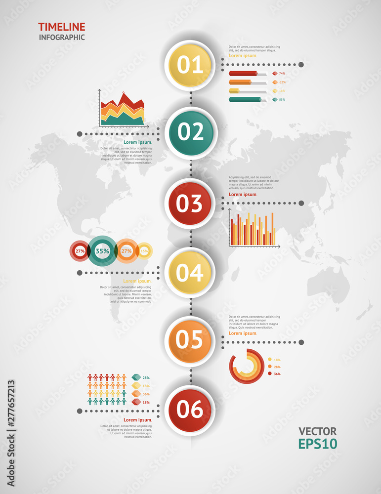 Fototapeta premium Timeline vector infographic. World map