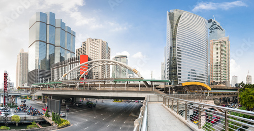 Public skywalk located above an intersection at Bangkok downtown, Thailand