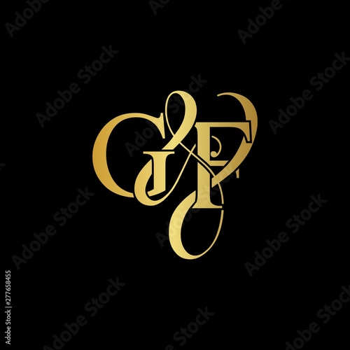 G & F / GF logo initial vector mark. Initial letter G and F GF logo luxury vector mark, gold color on black background.