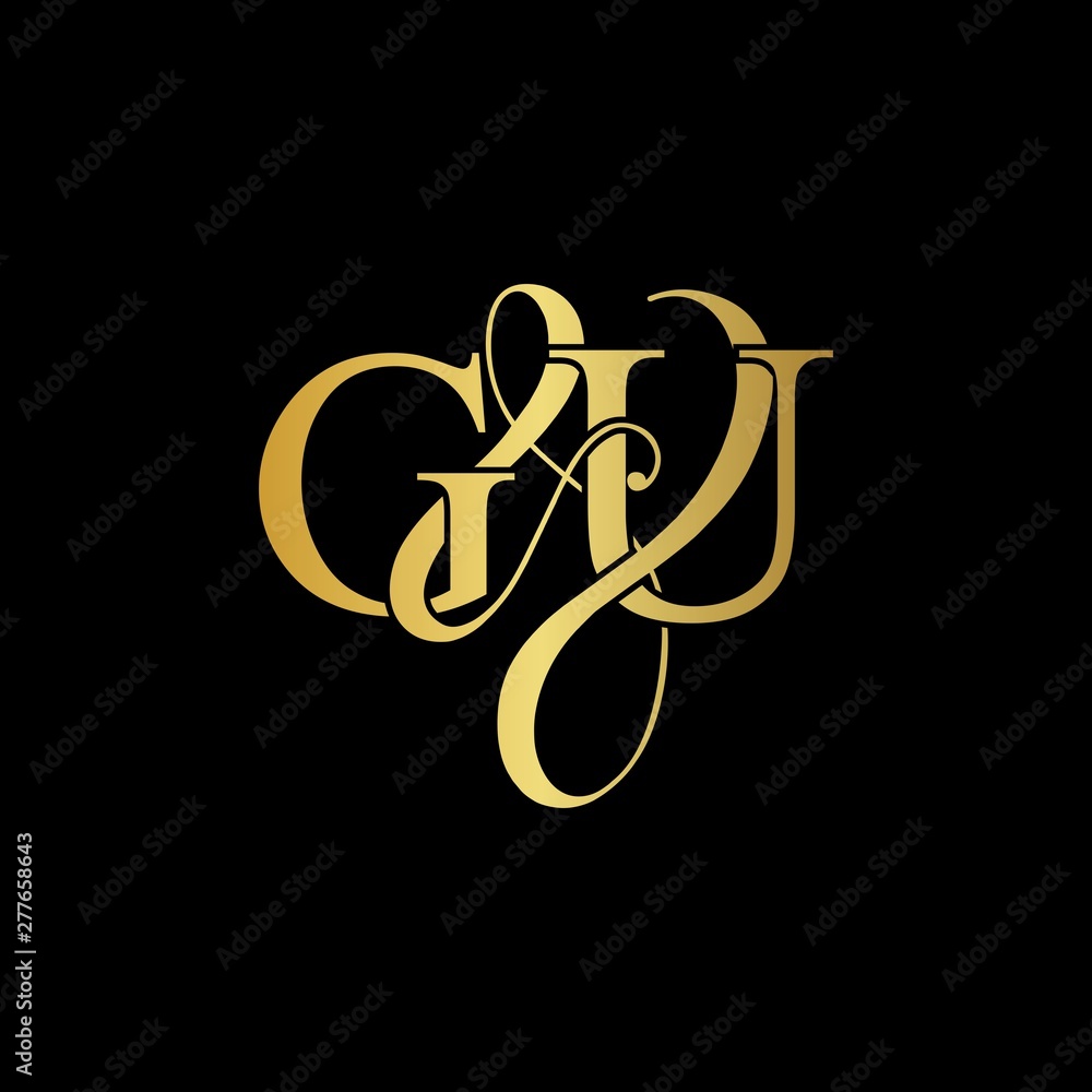G & U / GU logo initial vector mark. Initial letter G and U GU logo luxury vector mark , gold color on black background. G & U / GU logo initial vector mark. Initial letter G and U GU logo luxury vector mark , gold color on black background.