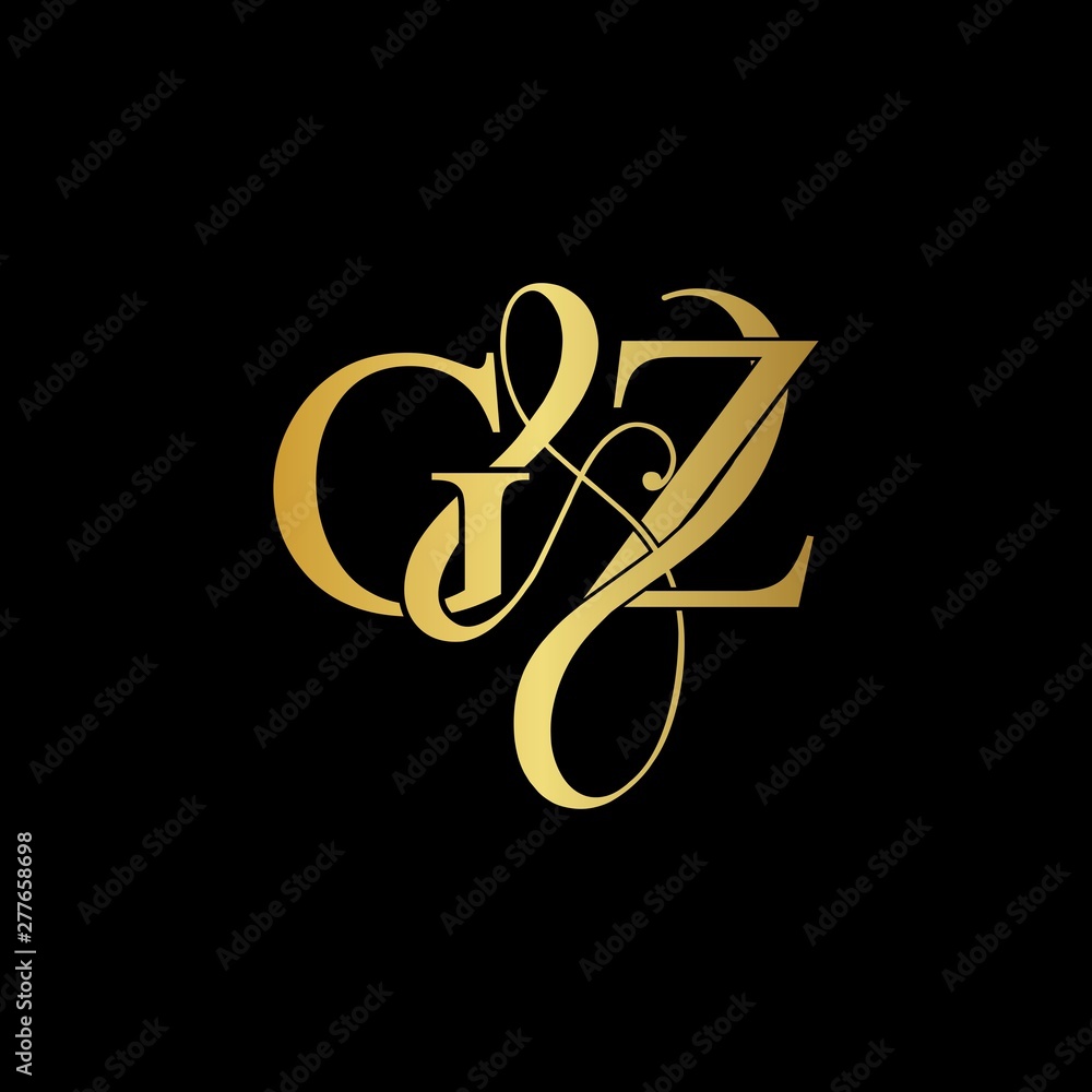 G & Z / GZ logo initial vector mark. Initial letter G and Z GZ logo luxury vector mark, gold color on black background. G & Z / GZ logo initial vector mark. Initial letter G and Z GZ logo luxury vector mark, gold color on black background.