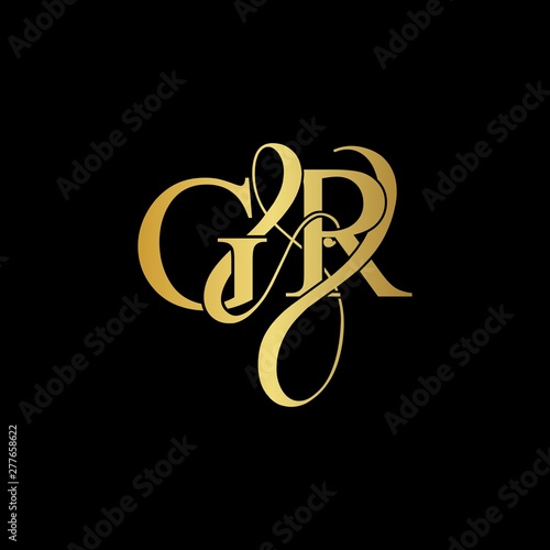 G & R / GR logo initial vector mark. Initial letter G and R GR logo luxury vector mark, gold color on black background.