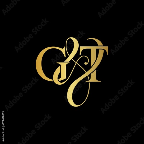 G & T / GT logo initial vector mark. Initial letter G and T GT logo luxury vector mark , gold color on black background.