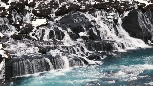 Barnafoss Hraunfossar epic waterfall Iceland blue icy water