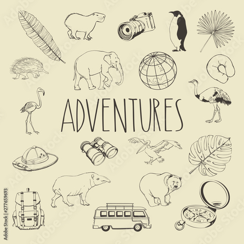 Concept of car travel, economical recreation.Sign vacations and tourism. Vector color image.