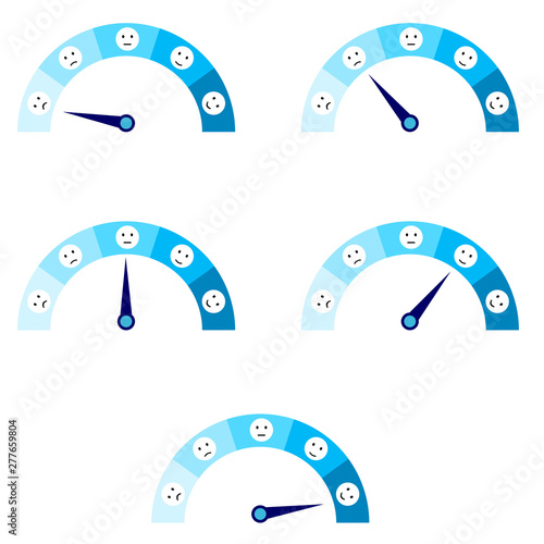 Scale of emotions or pain.  Customer satisfaction meter with different emotions. Vector graphic illustration.