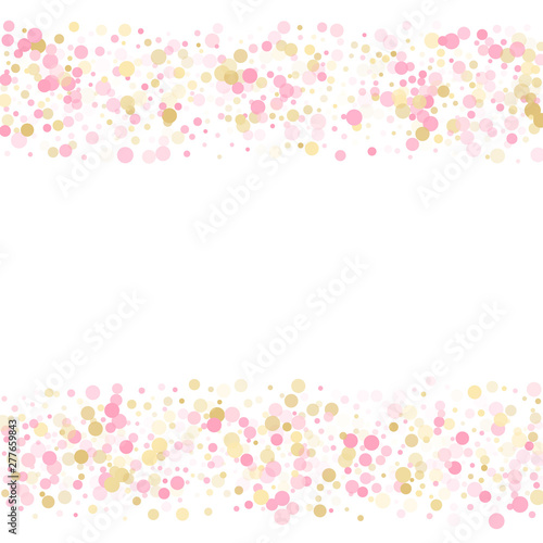 Holiday vector illustration. Gold, pink and rose color round confetti dots