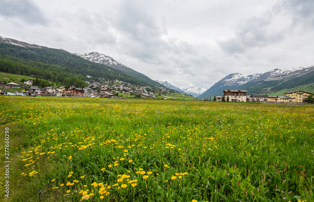 LIVIGNO, ITALY, JUNE 21 2019 - Summer view of Livigno, an Italian town in the province of Sondrio in Lombardy and renowned winter and summer tourist resort in the Alps, Italy.