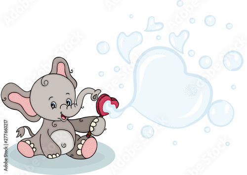 Cute elephant blowing soap bubbles
