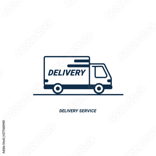 Line icon- delivery. Van outline icon on white background. Delivery service. Delivery by car or truck. Parcels Express delivery service by car. Line style design truck icon.