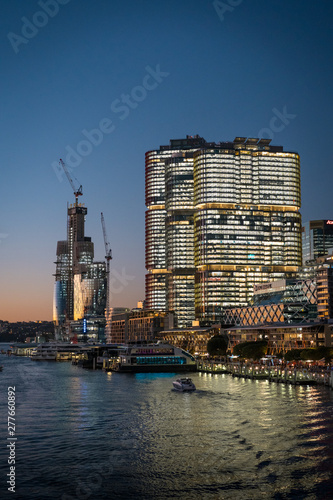 Pyrmont  New South Wales - JUNE 28th  2019  Progress image of the new Star Casino being built at Barangaroo  Sydney. Shot just after sunset at dusk.