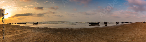 Silhouette Boats anchored on the sea Beach at Digha beach.