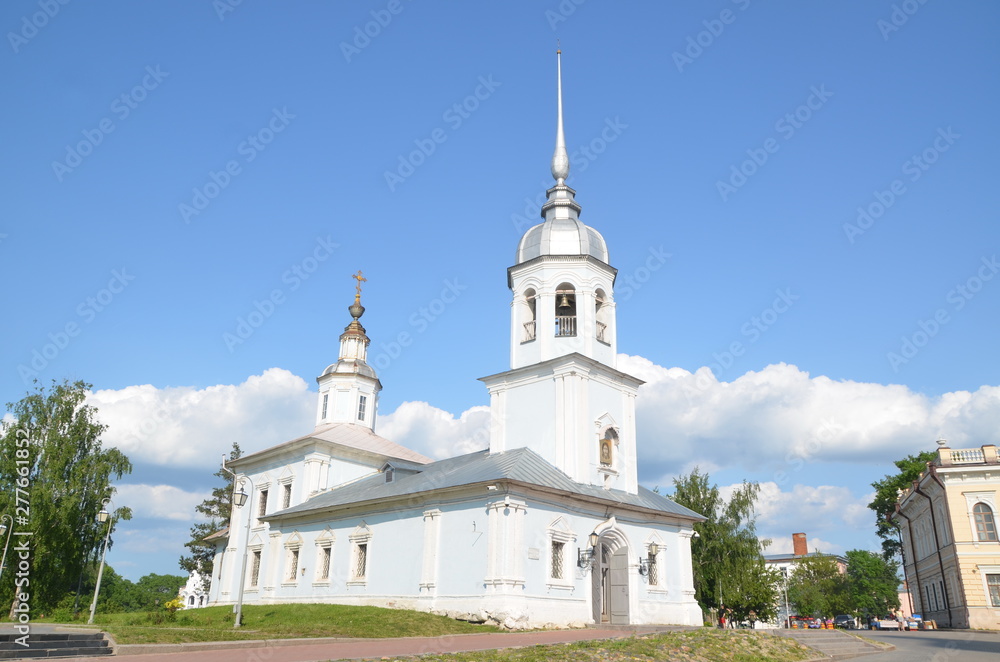 Alexander Nevsky Church in Vologda, Russia. Alexander Nevsky Church was built in the XVIII century. It is a brick-domed church in baroque style with a bell tower. Located in the center of Vologda