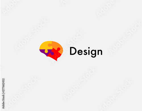 Creative abstract geometric logo symbol puzzles and human brain for company
